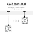 Lampadario Stile Geometrico 16x16x120 cm E27 in Metallo Nero