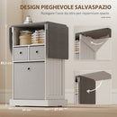 Mobile Asse da Stiro Pieghevole 121x37x89,5 cm a Rotelle con Ripiano Aperto e 3 Cassetti in MDF Bianco e Grigio      