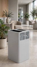 Pattumiera Per Raccolta Rifiuti 38x38xh80 cm In Acciaio Verniciato con Coperchio Basculante Bianco