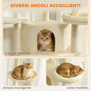 Albero Tiragraffi per Gatti Alto 200 cm Multilivello con Casette Lettini e Amaca in Peluche Beige      