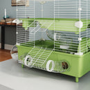 Gabbia per Criceti a 2 Livelli 44,5x28x44 cm 3 Porte con Ruota e Tubi Verde e Bianco   