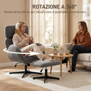 Poltrona Girevole 71x70x100-108 cm con Poggiapiedi con Poggiatesta Regolabile Funzione Dondolo in Velluto Grigio      