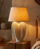 Lampada da Tavolo Resina Ester Ø40x63 cm in Resina e Ferro e Tessuto Bianco effetto lavato      