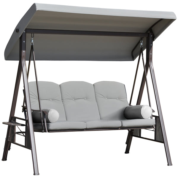 online Dondolo da Giardino 3 Posti 208x121x172 cm con Tetto Regolabile Portabicchieri e Cuscini in Metallo e Tessuto Grigio Chiaro