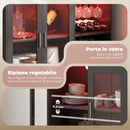 Mobile Portabottiglie 120x38x88 cm con Luce LED e Scaffale Regolabile in Legno e Vetro Nero      