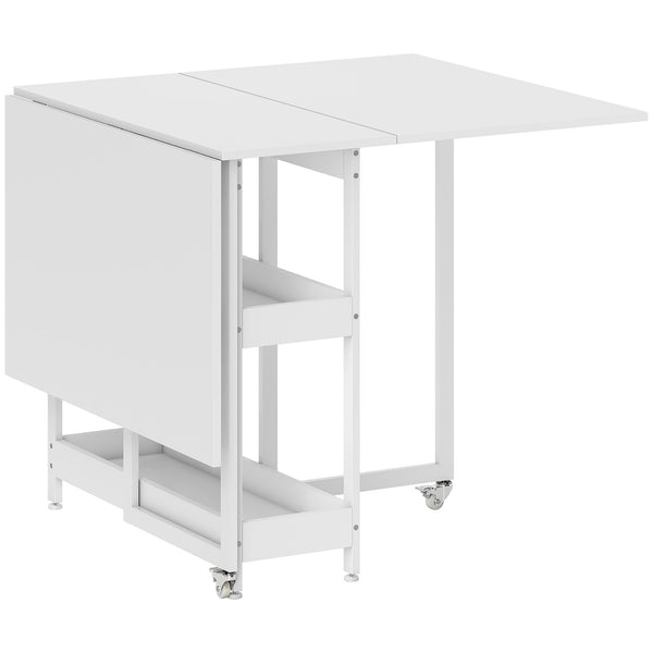 Tavolo Pieghevole a 2 Ribalte per 4 Persone 133,4x80x75 cm con 2 Ripiani Aperti in Legno e Metallo Bianco sconto