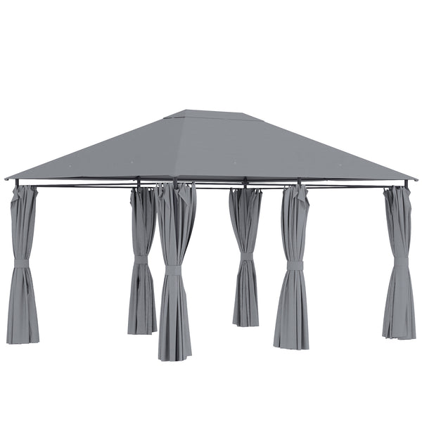 Gazebo 3x4 m con 6 Pareti Rimovibili 8 Fori di Drenaggio e 12 Picchetti in Acciaio e Poliestere Grigio e Nero sconto