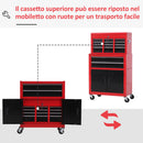 Carrello Porta Attrezzi 2 in 1 con Cassetta Superiore e Armadietto Inferiore 61,6x33x108 cm in Metallo Rosso      