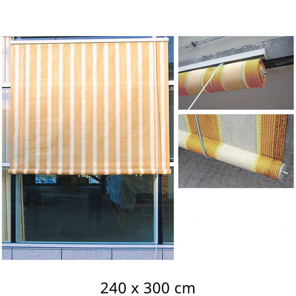 sconto Tenda da Sole per Esterno con Rullo Tessuto Beige Rigato 240X300Cm