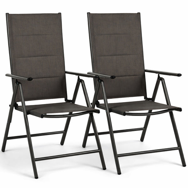 Set 2 Sedie Sdraio Pieghevoli e Salvaspazio con Schienale Alto Ergonomico in Tessuto Tecnico Nero sconto
