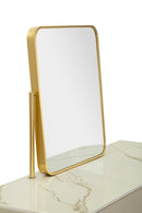 Toeletta Luxury con Specchio e Sgabello 120x45x75 cm in Pino e MDF e Spugna e Specchio e Poliestere e Metallo      