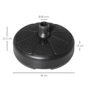Base per Ombrellone Rotonda Ø38 cm per Pali da Ø3,8 cm Riempibile con Acqua e Sabbia Nero  