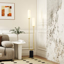 Lampada da Terra a U con 2 Luci 26x12x150 cm Interruttore a Pedale e Base in Marmo Bianco Nero e Oro   
