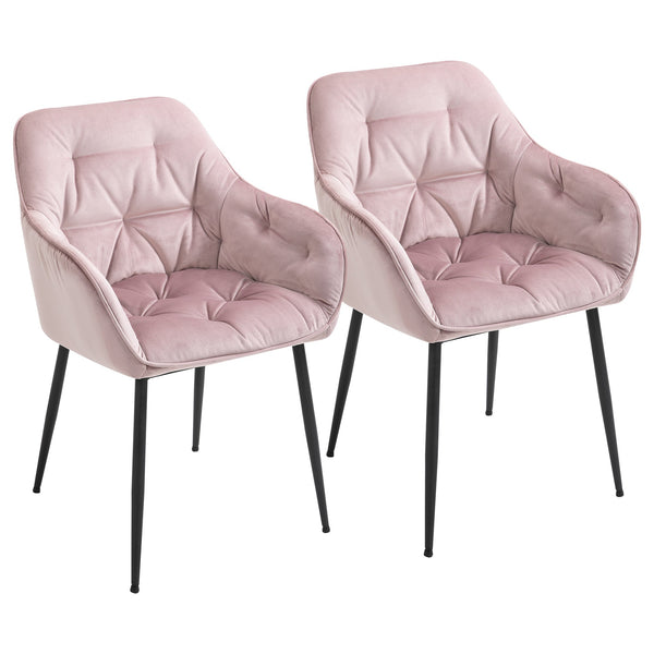 Set 2 Sedie Imbottite 59,5x55,5x83,5 cm in Velluto Rosa sconto