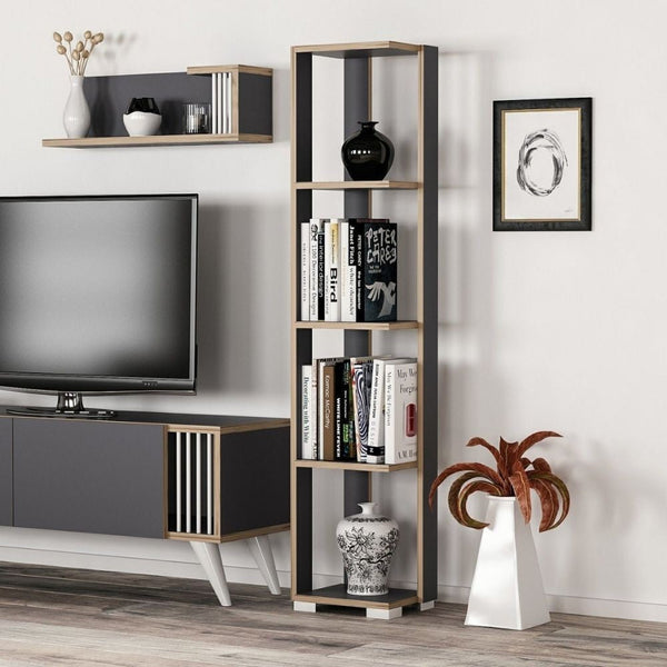 Libreria 34x153 cm 5 ripiani antracite dettagli noce prezzo