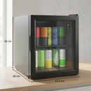 Mini Frigo da Ufficio 42,3x40x55 cm Capienza 46L 59 Lattine Temperatura Regolabile 0-20℃ con Porta in Doppio Vetro Temperato Nero      