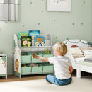 Scaffale Portagiochi per Bambini 63x30x71 cm con 6 Cassetti in Tessuto e Libreria a 2 Livelli in Legno e Acciaio Verde  
