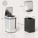 Pattumiera Cestino per Rifiuti 28x22x41 cm Contenitore Rimuovibile da 12L Apertura a Infrarossi in Acciaio Inox ABS e PP Argento      