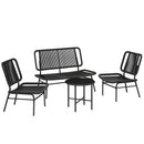 Set 4 Pezzi Salotto da Giardino con Divano 2 Sedie con Tavolino in  Rattan e Metallo Nero      