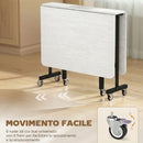 Tavolo Pieghevole per 4-6 Persone 120x80x73 cm con 2 Ribalte e Ruote con Freno Struttura in Acciaio Bianco Legno      