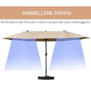 Ombrellone da Giardino Doppio 4,6x2,7m in Acciaio e Poliestere Cachi