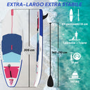 Tavola Sup Gonfiabile 305x89x15 cm con Sedile Pagaia e Accessori in Plastica ed EVA Blu Rosso Rosa      