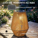 Set di 2 Lampade Solari 16x16x21 cm con Accensione e Spegnimento Automatico IP44 in Rattan Marrone      