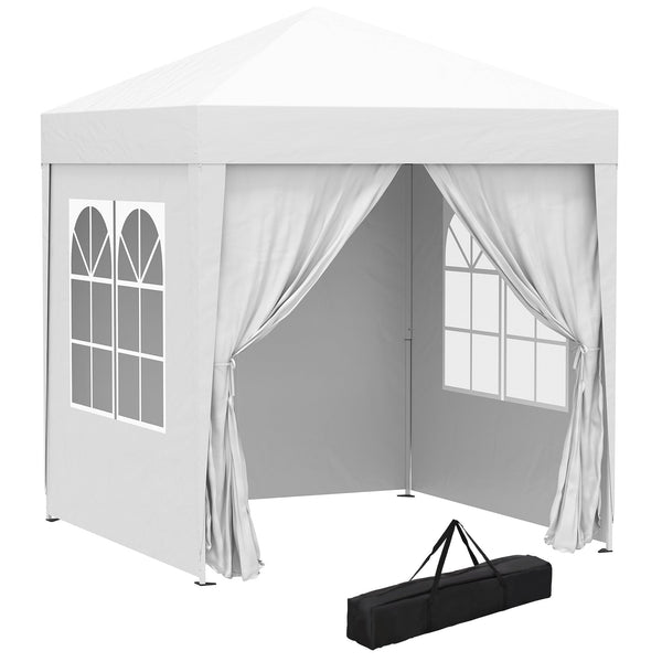 sconto Gazebo da Giardino Pieghevole 2x2m con 4 Pareti Rimovibili in Poliestere e Acciaio Bianco