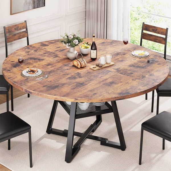 Tavolo per Sala da Pranzo Tondo Ø120 cm Stile Industrial con Ripiano Effetto Legno sconto
