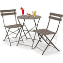 Set 3 Pezzi da Giardino Tavolo 2 Sedie da Bistrot Pieghevole Modello Parigi Tortora      