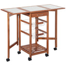 Carrello da Cucina Servizio Ausiliare in Legno e Metallo Cromato con 6 Ruote e Cassetto