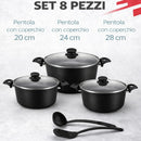 Set 3 Casseruole Milena con Coperchi e Mestoli Piano Cottura Universale Nero     