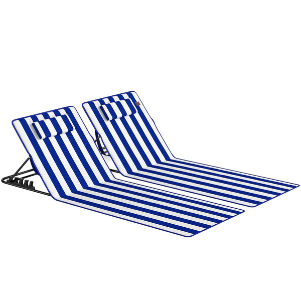 sconto Set 2 Sdraio da Spiaggia 154x57x52 cm con Schienale Regolabile su 4 Livelli in Acciaio e Poliestere Blu Bianco