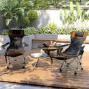 Set 2 Sedie da Campeggio 82x50-100x88 cm Pieghevoli con Poggiapiedi e Portabicchieri in Tessuto Oxford Nero e Arancione      