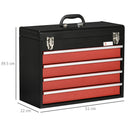 Cassetta Porta Attrezzi 4 Cassetti e Vassoio 51x22x39,5 cm in Acciaio Rosso e Nero