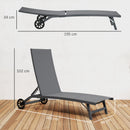 Set 2 Lettini Prendisole 66x165x102 cm con Schienale Reclinabile in Alluminio e Tessuto Traspirante Grigio Scuro      