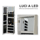 Specchio Portagioie da Terra a LED 15x15x61,75 cm con 4 Scaffali Struttura in Legno Bianco  