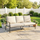 Divano da Esterno a 3 Posti 176x75x78 cm con Braccioli Effetto Legno e Schienale in Rattan Cachi      