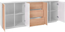 Credenza 4 Ante + 3 Cassetti 220,1x41,4x86 cm Bloom Bianco Lucido e Noce