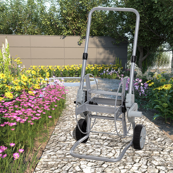 Carrello Avvolgitubo con Manovella e Ruote Avvolgi Tubo Fino a 60 m in Metallo Grigio acquista
