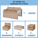Set Salotto da Giardino in Polyrattan Divano 2 Poltrone  Kore Cachi e Beige