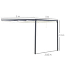 Pergola da Giardino a Parete 3x3m Tettuccio Scorrevole in Metallo Crema