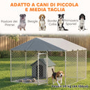 Recinto per Cani da Esterno 230x230x170 cm con Tetto in PE Anti-UV Impermeabile Doppia Chiusura in Acciaio Zincato Argento      