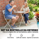 Set Bistrò da Esterno con Tavolo e 2 Sedie Pieghevoli in Metallo e Plastica Bianco      