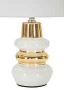 Lampada da Tavolo Liara Ø23x32 cm in Ceramica e Ferro e Tessuto Bianco e Oro      