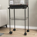 Gabbia per Uccelli con Piedistallo 46x36x120 cm Ruote Girevoli Ripiano e Accessori Nero   