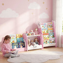 Mobile per Bambini 85,5x32x72 cm con Portariviste Libreria a 3 Livelli e Comodino in Legno Rosa e Bianco      