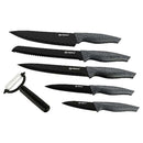 Set 6 Coltelli e Pelapatate Antiaderente per Carne e Pesce in Acciaio Inox Nero      