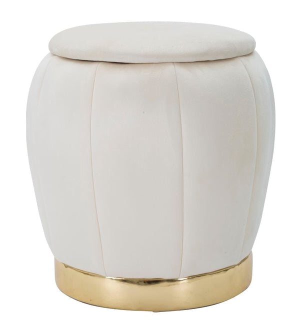sconto Puff Contenitore Paris Ø43x43 cm in Legno Spugna e Poliestere Crema e Oro