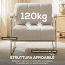 Poltrona Elegante Seduta Ampia Telaio in Acciaio e Rivestimento in Ciniglia Morbida Beige      